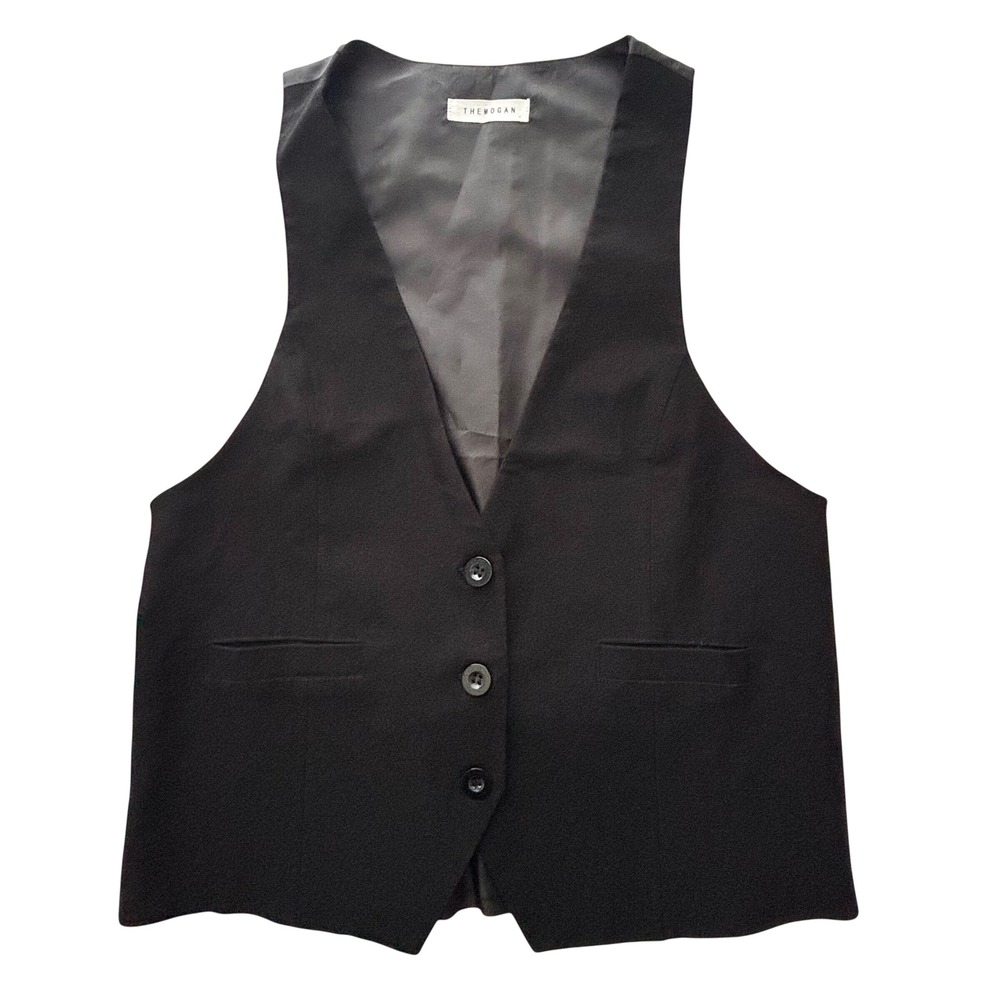 TheMogan Black Tailored Button Down Vest‎ XL Cinch Back Waistcoat QT2549